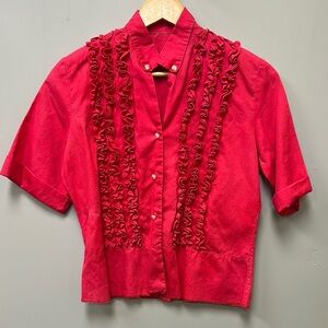 Vintage c. 1960s coral ruffle button down